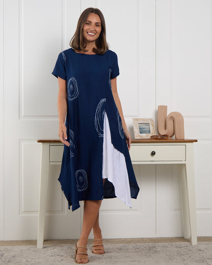 Thandie Dress - Navy/White Swirl