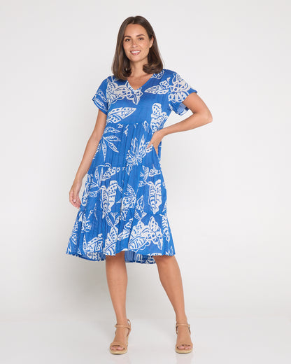 Thalia Tiered Cotton Dress - Cobalt Tropical