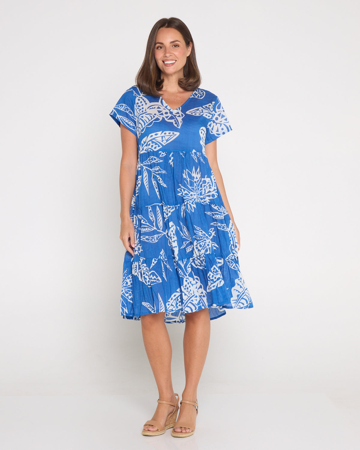 Thalia Tiered Cotton Dress - Cobalt Tropical