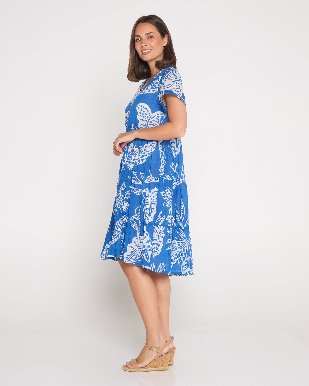 Thalia Tiered Cotton Dress - Cobalt Tropical