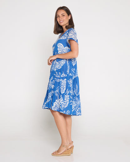Thalia Tiered Cotton Dress - Cobalt Tropical