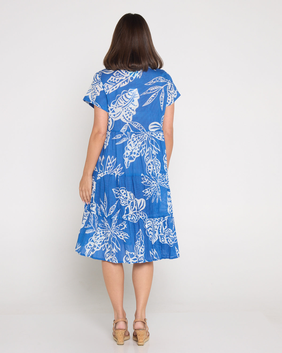 Thalia Tiered Cotton Dress - Cobalt Tropical