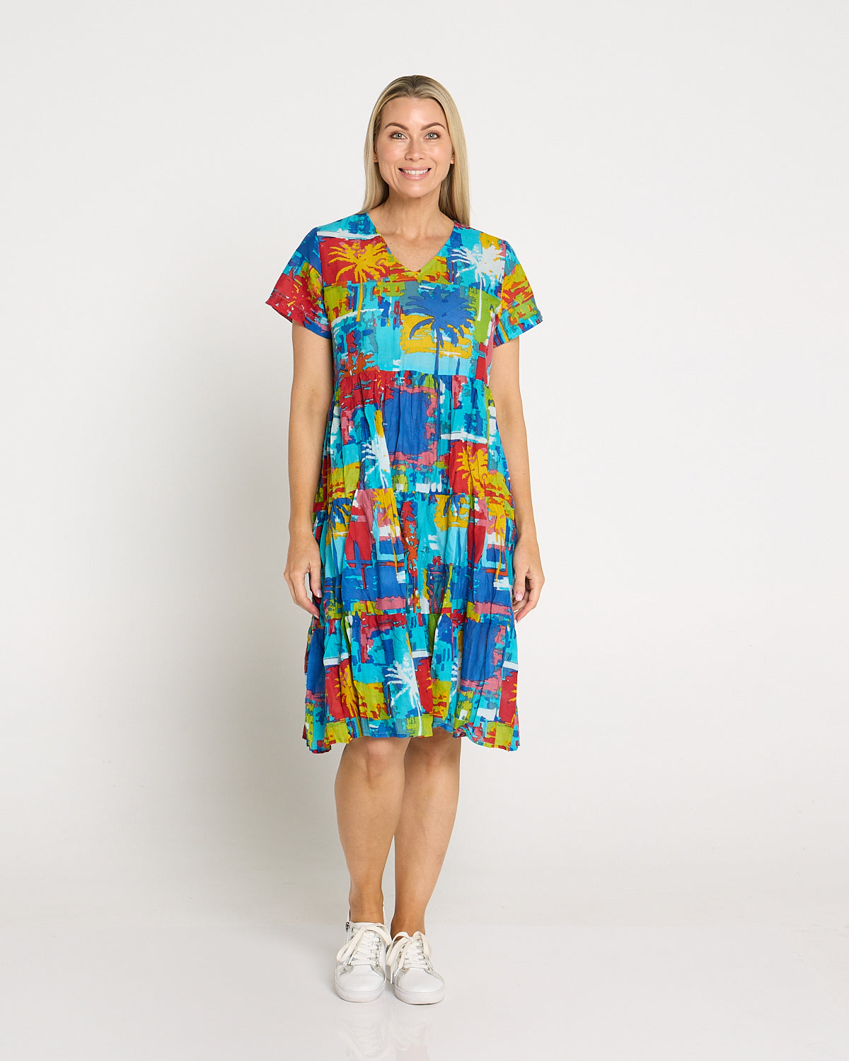 Thalia Tiered Cotton Dress - Painted Palms