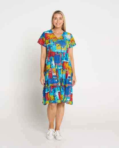 Thalia Tiered Cotton Dress - Painted Palms
