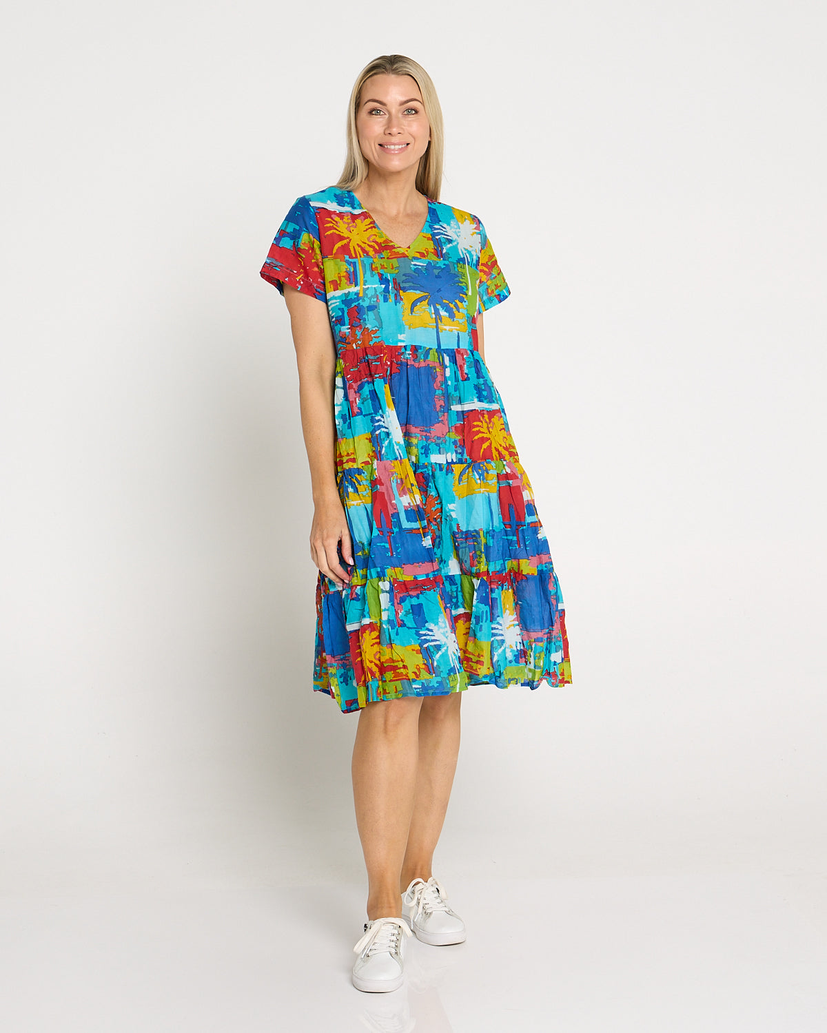 Thalia Tiered Cotton Dress - Painted Palms
