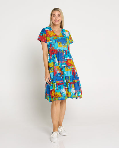 Thalia Tiered Cotton Dress - Painted Palms