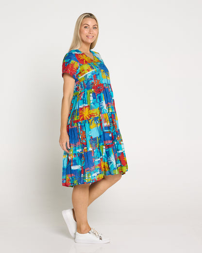 Thalia Tiered Cotton Dress - Painted Palms