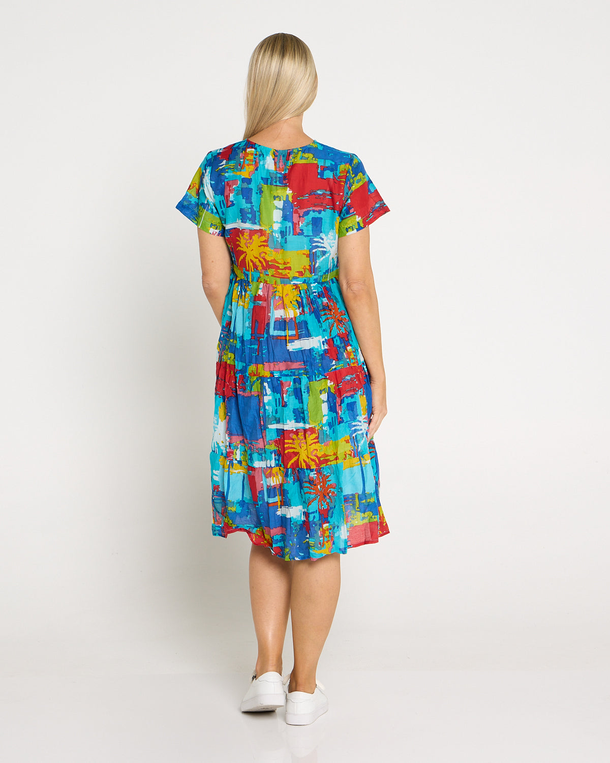 Thalia Tiered Cotton Dress - Painted Palms
