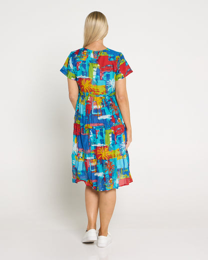 Thalia Tiered Cotton Dress - Painted Palms