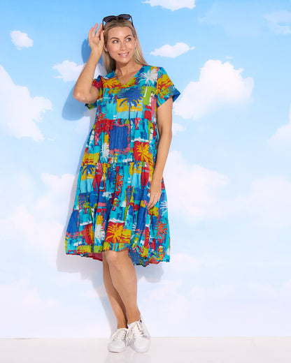 Thalia Tiered Cotton Dress - Painted Palms