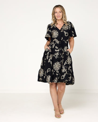 Southwell Embroidered Dress - Black