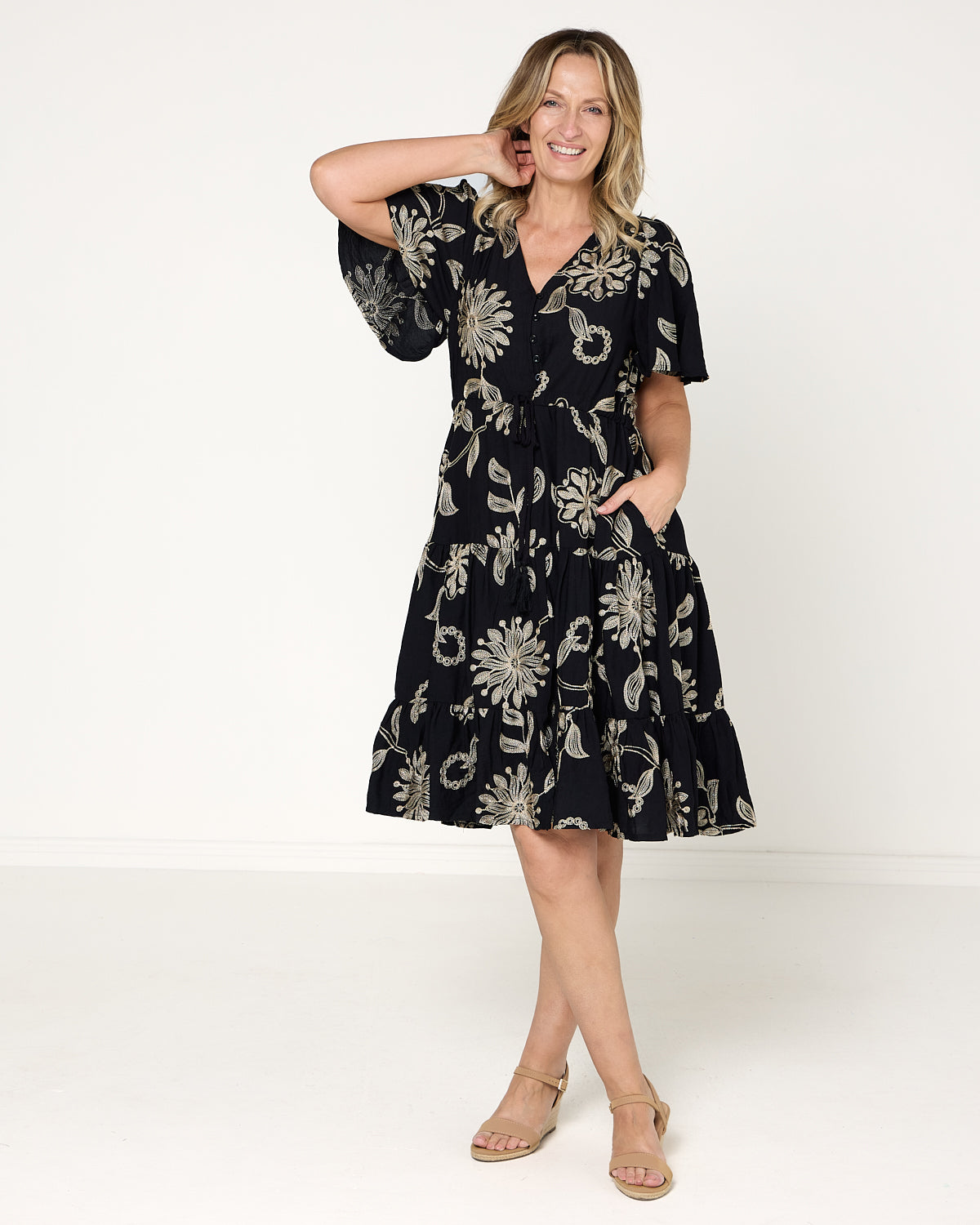 Southwell Embroidered Dress - Black