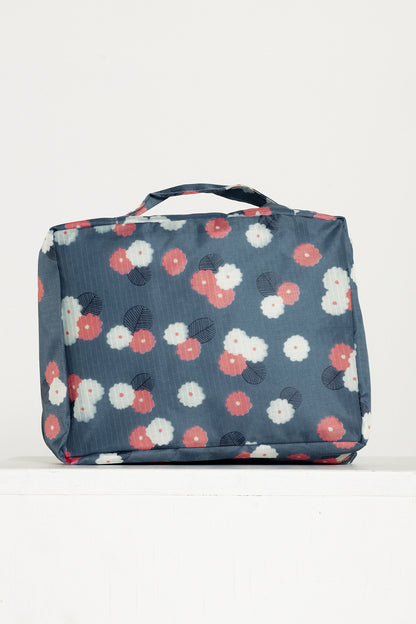 Travel Toiletry Bag - Steel Blue/Pink Blossom