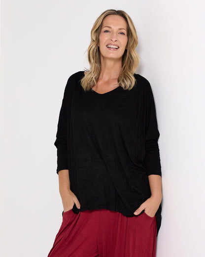 V Neck Celia Top - Black