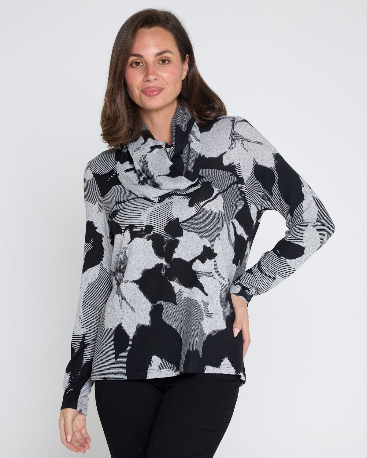 Zoey Knit Top & Snood - Greyscale Modern Floral