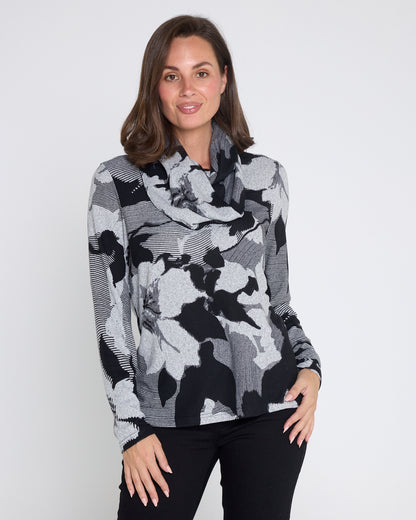 Zoey Knit Top & Snood - Greyscale Modern Floral