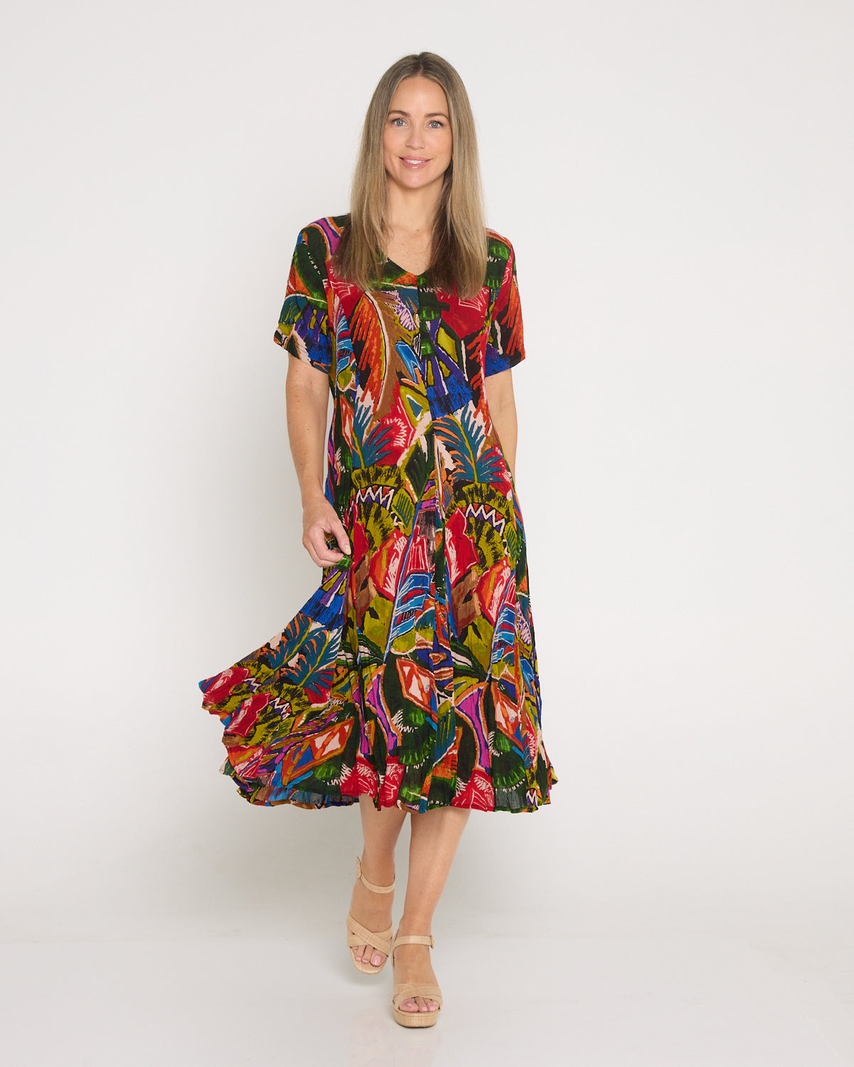 Short Sleeve Godet Dress - Torgua