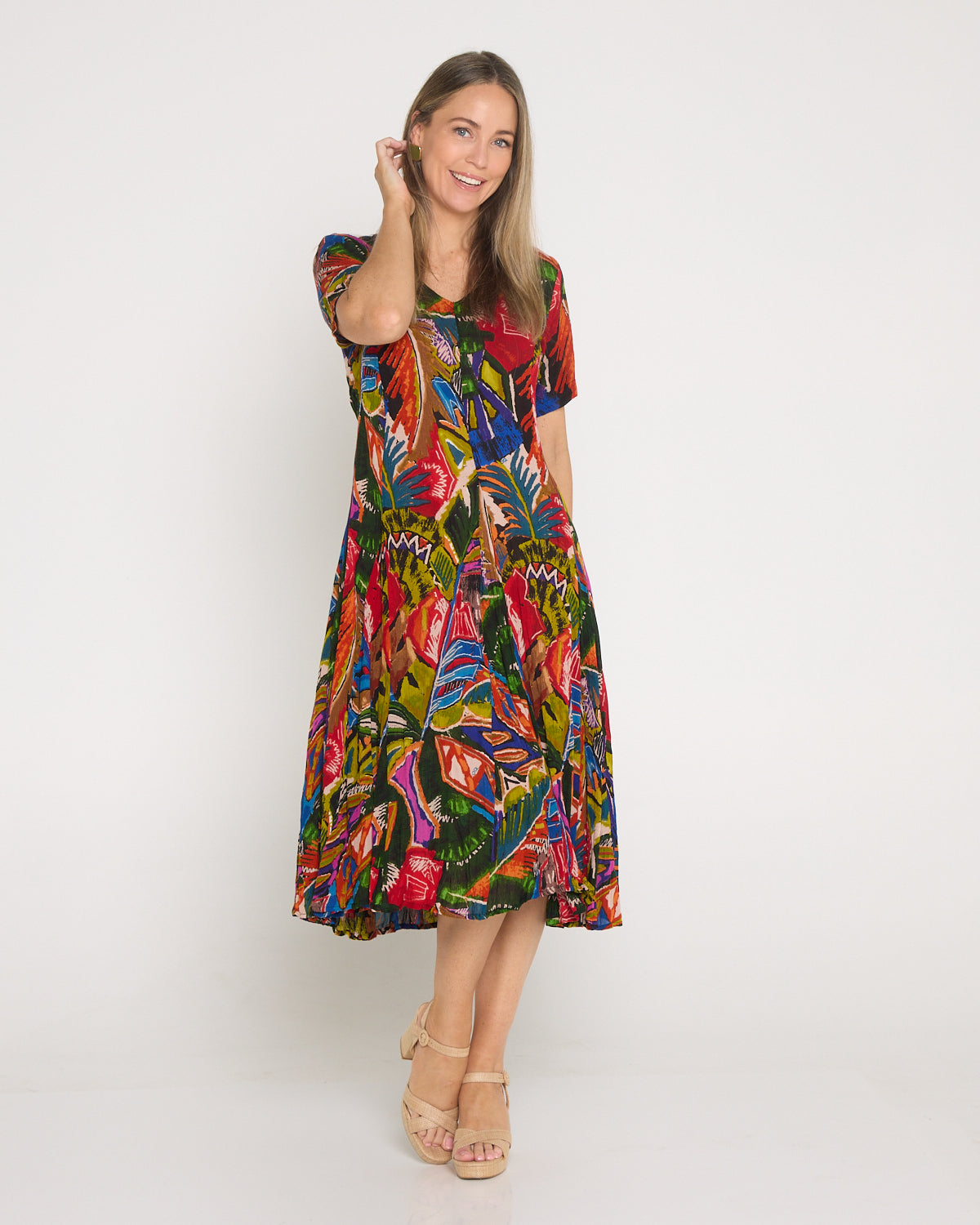 Short Sleeve Godet Dress - Torgua