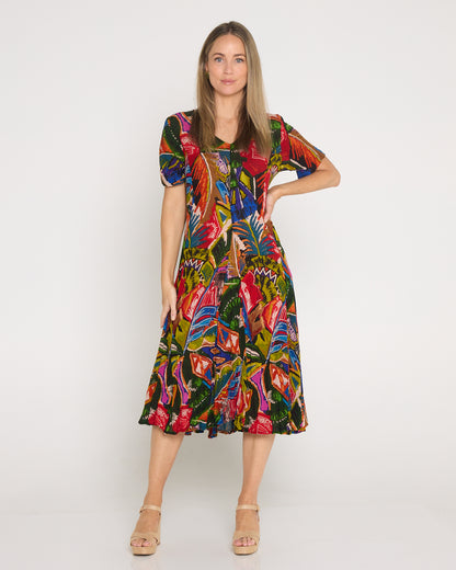 Short Sleeve Godet Dress - Torgua