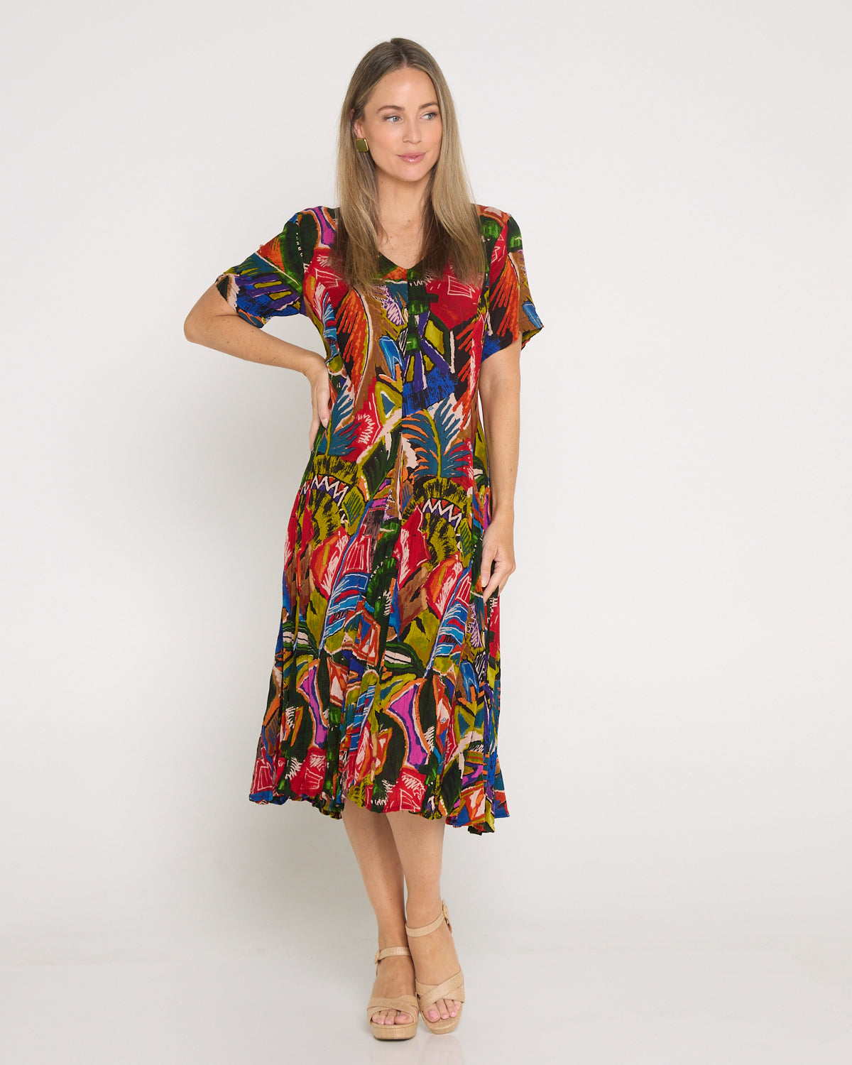 Short Sleeve Godet Dress - Torgua