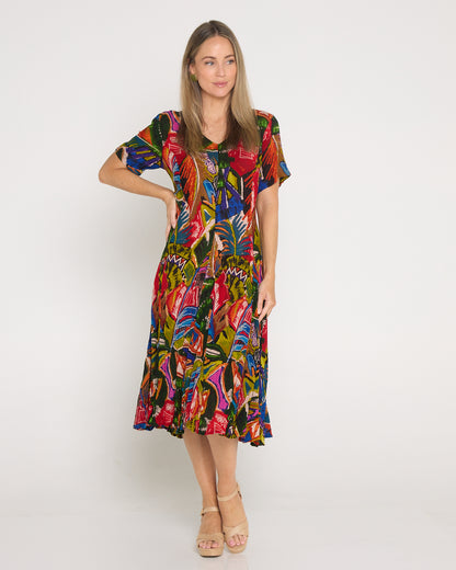 Short Sleeve Godet Dress - Torgua