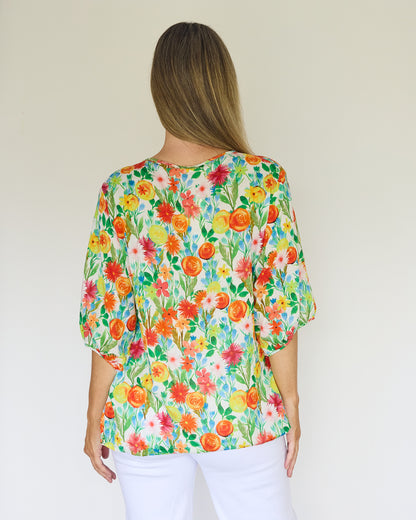 Toulouse Cotton Blouse - Rainbow Floral