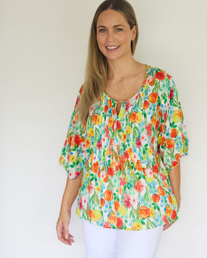 Toulouse Cotton Blouse - Rainbow Floral