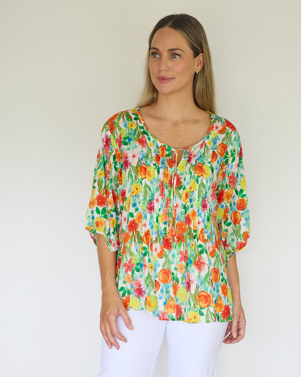Toulouse Cotton Blouse - Rainbow Floral
