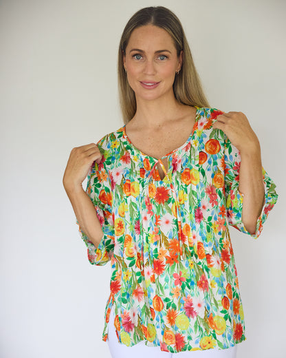 Toulouse Cotton Blouse - Rainbow Floral