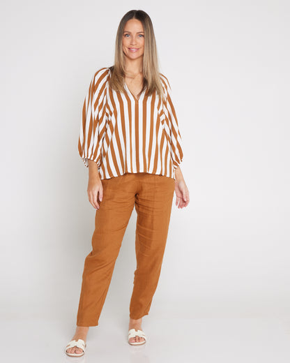 Miramar Linen Pant - Caramel