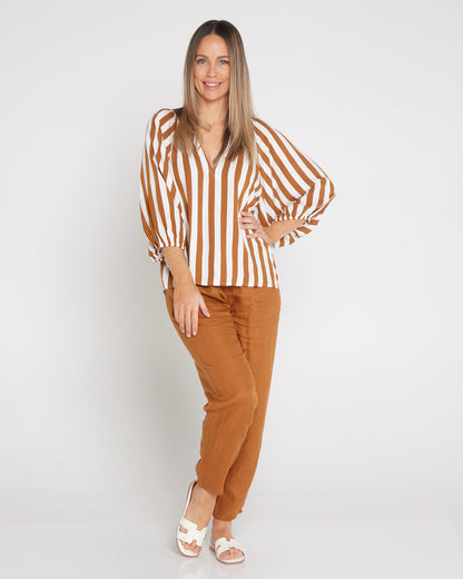 Treville Stripe Blouse - Caramel