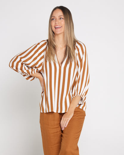 Treville Stripe Blouse - Caramel