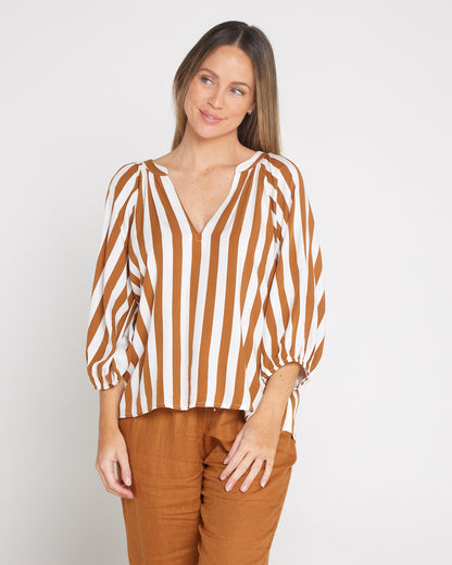 Treville Stripe Blouse - Caramel