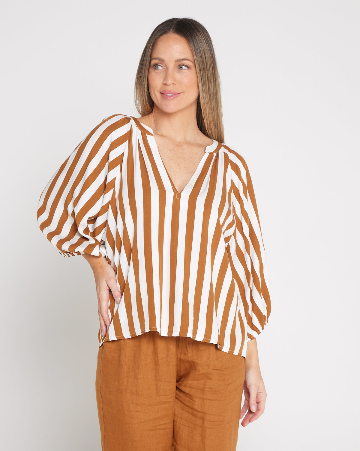 Treville Stripe Blouse - Caramel