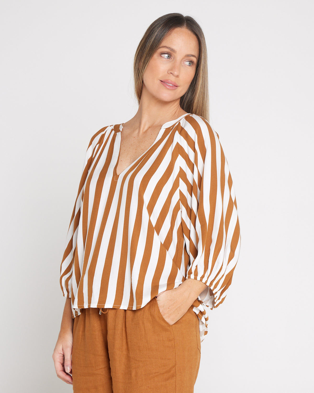 Treville Stripe Blouse - Caramel