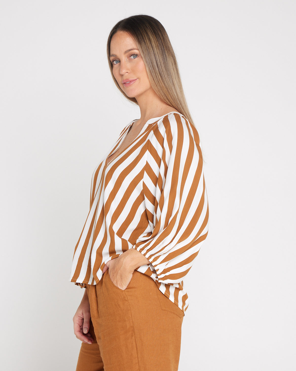 Treville Stripe Blouse - Caramel