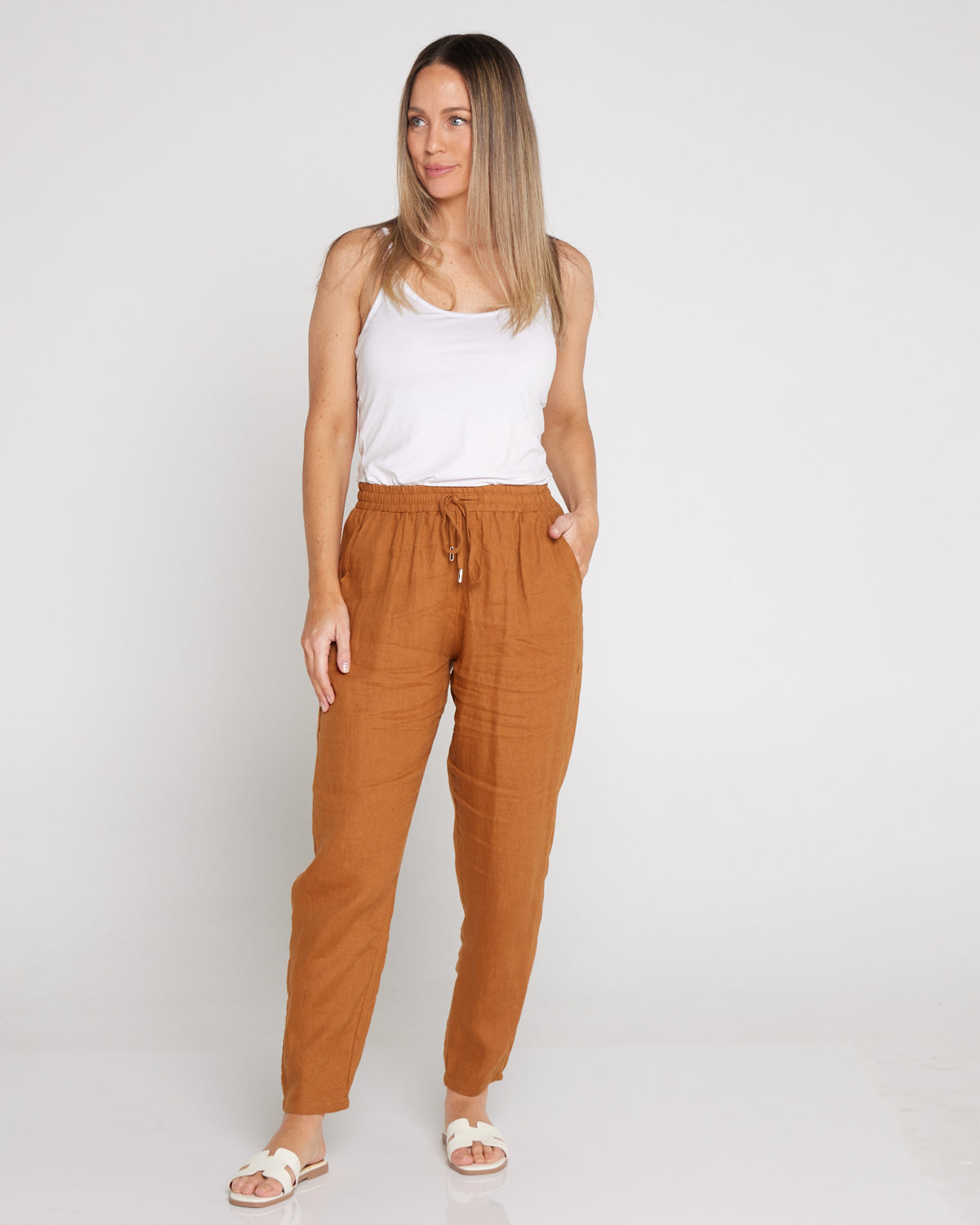 Miramar Linen Pant - Caramel