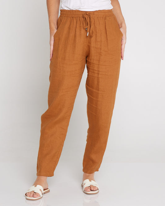 Miramar Linen Pant - Caramel