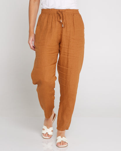 Miramar Linen Pant - Caramel