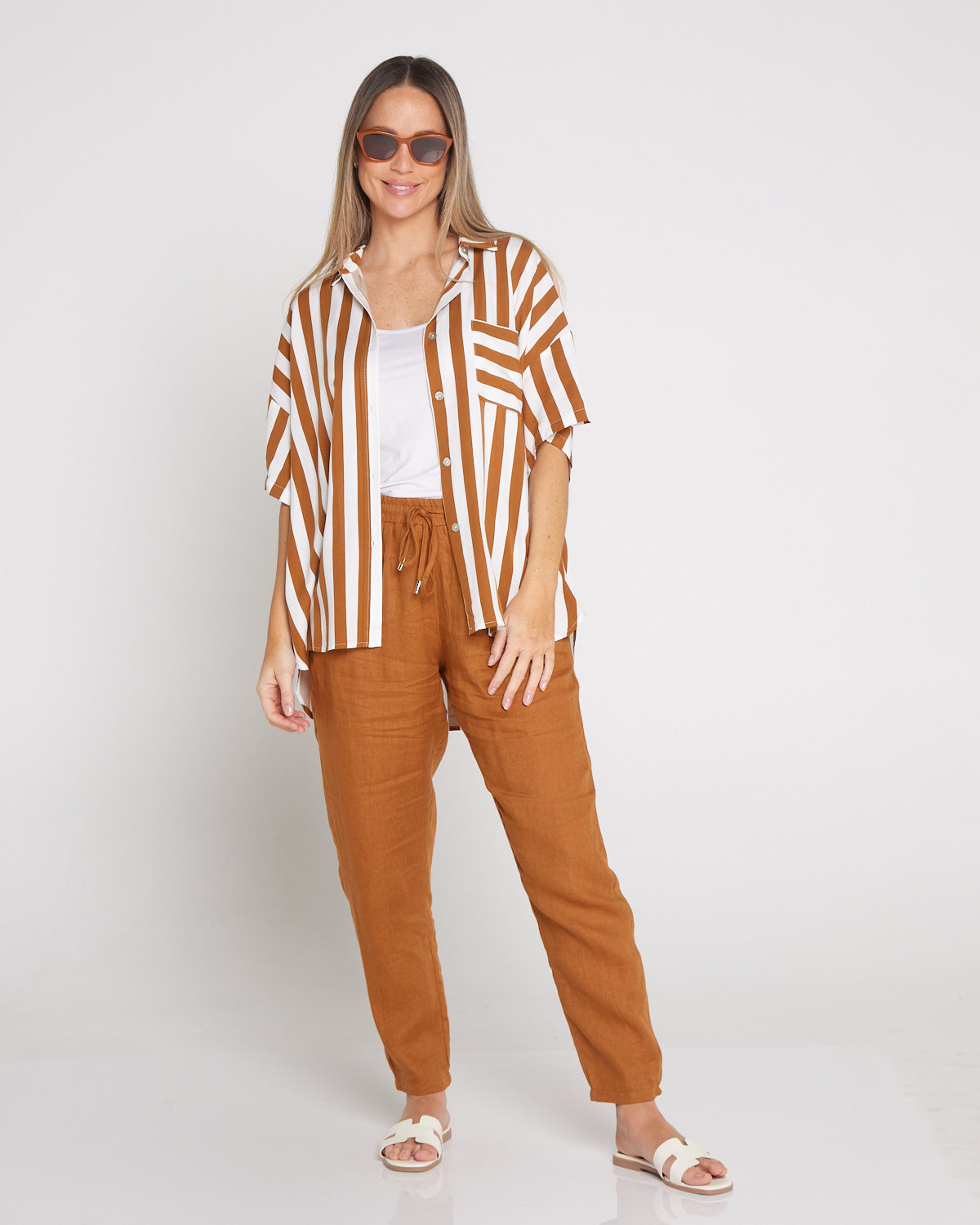 Miramar Linen Pant - Caramel