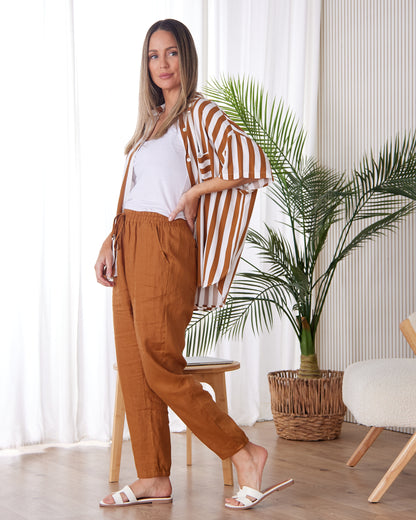Miramar Linen Pant - Caramel
