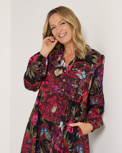 Vienna Cotton Midi Dress - Red Floral
