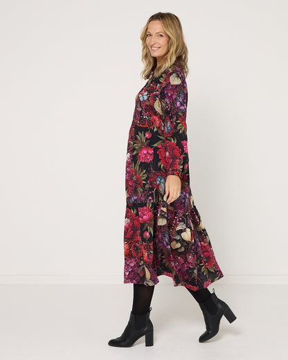 Vienna Cotton Midi Dress - Red Floral