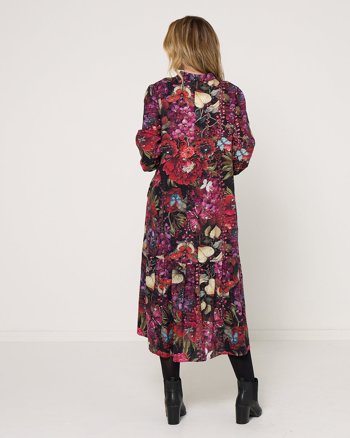 Vienna Cotton Midi Dress - Red Floral