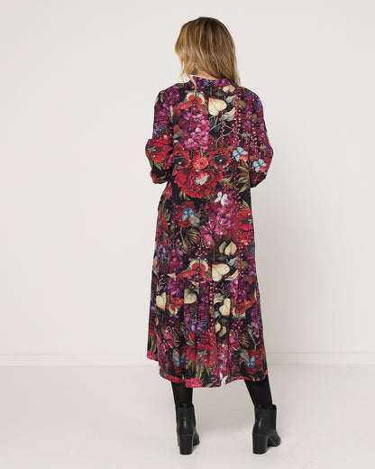 Vienna Cotton Midi Dress - Red Floral