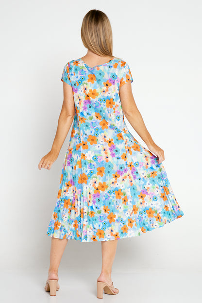 Parker Cotton Dress - Aqua Orange Floral