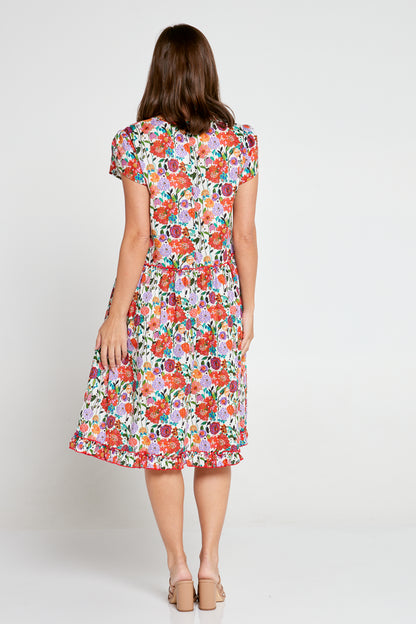 Persephone Cotton Dress - Red Floral