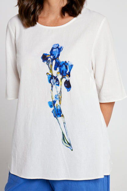 Upcycled Print Top - White/Blue Floral