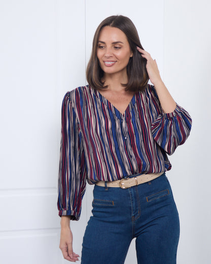 Alarna Blouse - Navy Multi
