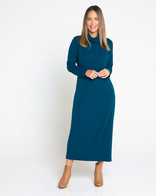 Weekend Cowl Fleece Dress - Teal